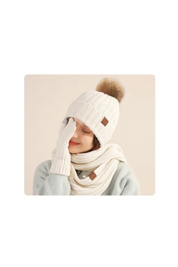 Ensemble De Gants DÉcharpe De Chapeau En Tricot Chaud DHiver, Femmes Filles 3 En 1 Chapeaux Mitaines Ensemble DÉcharpe De 