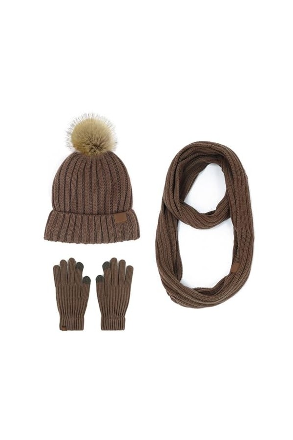 Ensemble Chapeau, Gants, Écharpe Pour Femmes Et Filles – Bonnet Tricoté Chaud, Écharpe Longue Et Douce 3 En 1, Ensemble Épais