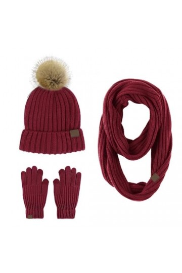 Ensemble Écharpe, Gants Et Chapeau Pour Femme - Bonnet Tricoté Chaud De Couleur Unie, Écharpe Longue Classique À Pompon Migno