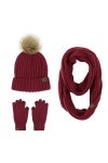 Ensemble Écharpe, Gants Et Chapeau Pour Femme - Bonnet Tricoté Chaud De Couleur Unie, Écharpe Longue Classique À Pompon Migno