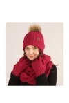 Ensemble Écharpe, Gants Et Chapeau Pour Femme - Bonnet Tricoté Chaud De Couleur Unie, Écharpe Longue Classique À Pompon Migno