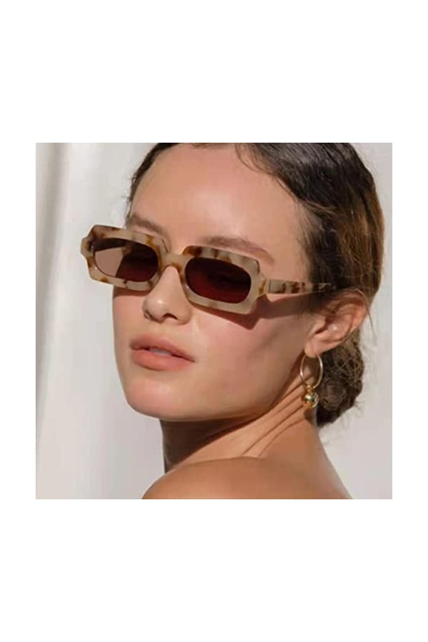 RCJOLLZ Mode polygone Petit Rectangle Lunettes de Soleil Femmes rétro Couleur Bonbon Hommes Nuances UV400 carré léopard dégra