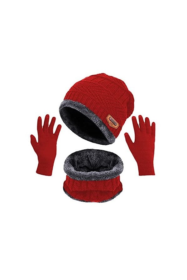 RILOOP Hommes femmes hiver chapeau plus chaud écharpe écran tactile gants ensemble plus chaud cou épais tricot chapeau ensemb