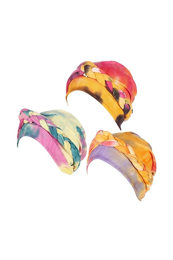 AIEOE Bonnet Turban pour Femme Mode Souple Tresse Pré-Noué Casquette de Perte de Cheveux Multicolore