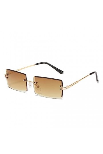 WAGUO Lunettes de soleil tendance sans cadre rétro rectangulaires avec verres dégradés pour homme et femme, marron