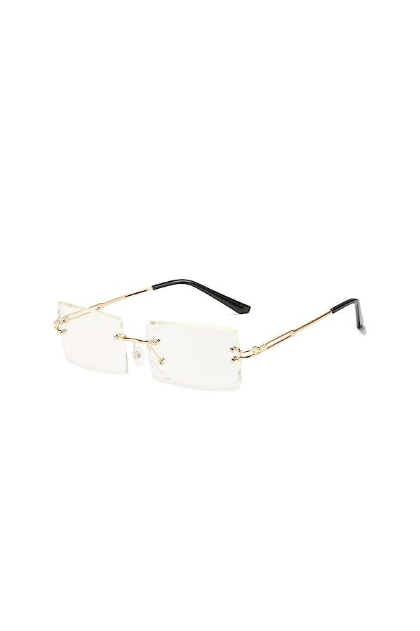 WAGUO Lunettes de soleil tendance sans cadre rétro rectangulaires avec verres dégradés pour homme et femme, marron