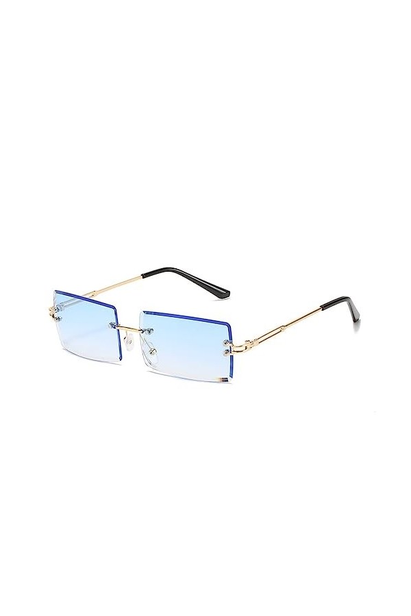WAGUO Lunettes de soleil tendance sans cadre rétro rectangulaires avec verres dégradés pour homme et femme, marron