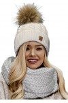 4sold Femme Set Bonnet et écharpe Mohair dhiver Wool Chapeau Hat Grande Faux Pom Pom Bonnet dhiver Chaud Doublure Polaire -