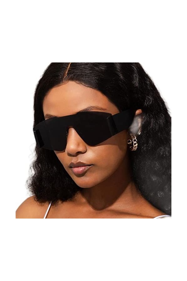 DSAI Lunettes de soleil monobloc à grande monture tendance pour femme - Lunettes de soleil surdimensionnées sans monture - 1