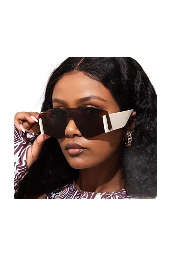 DSAI Lunettes de soleil monobloc à grande monture tendance pour femme - Lunettes de soleil surdimensionnées sans monture - 1
