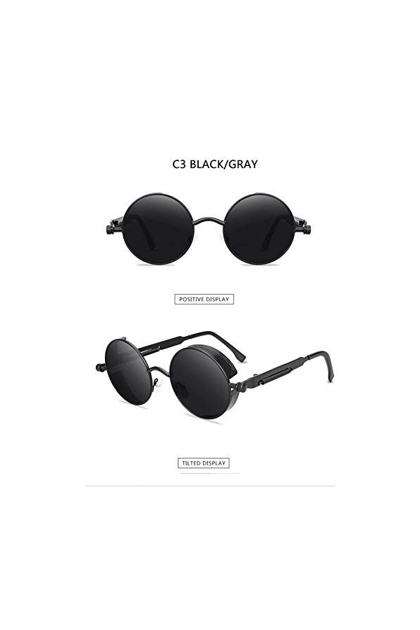 EDCPLM Lunettes De Soleil Hommes Femmes Rondes Steampunk Lunettes De Soleil Hommes Femmes Marque Designer Lunettes De Mode Ré