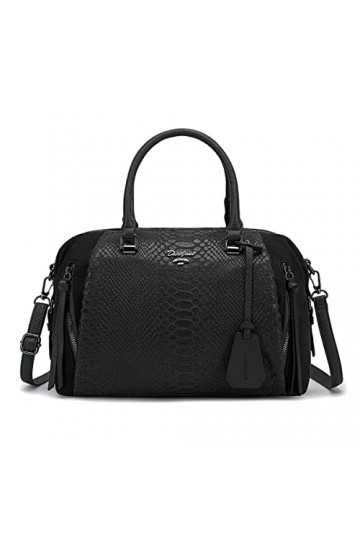 David Jones - Sac à Main Bowling Femme - Sac Bandoulière Polochon Porté Epaule Simili Cuir PU Serpent Suédine - Cabas Fourre-