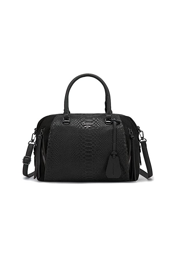 David Jones - Sac à Main Bowling Femme - Sac Bandoulière Polochon Porté Epaule Simili Cuir PU Serpent Suédine - Cabas Fourre-