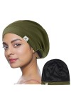 YANIBEST Bonnet de sommeil rembourré en soie - Extra large - Pour femme - Vert armée