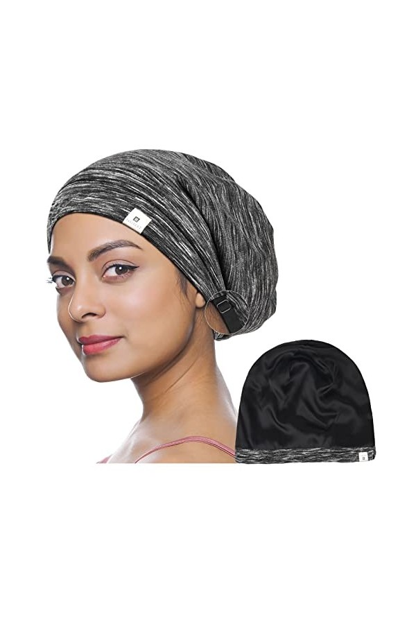 YANIBEST Bonnet de sommeil rembourré en soie - Extra large - Pour femme - Vert armée