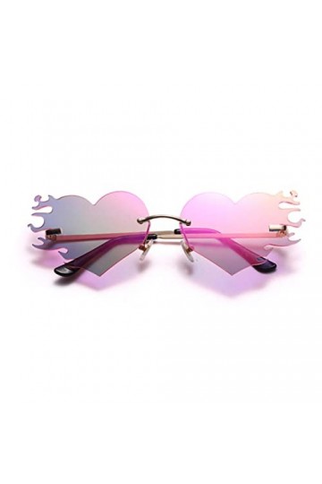 RCJOLLZ Nouveau Punk Coeur Lunettes de Soleil Femmes sans Monture Lunettes de Soleil Hommes UV400 Lunettes Steampunk Flamme L