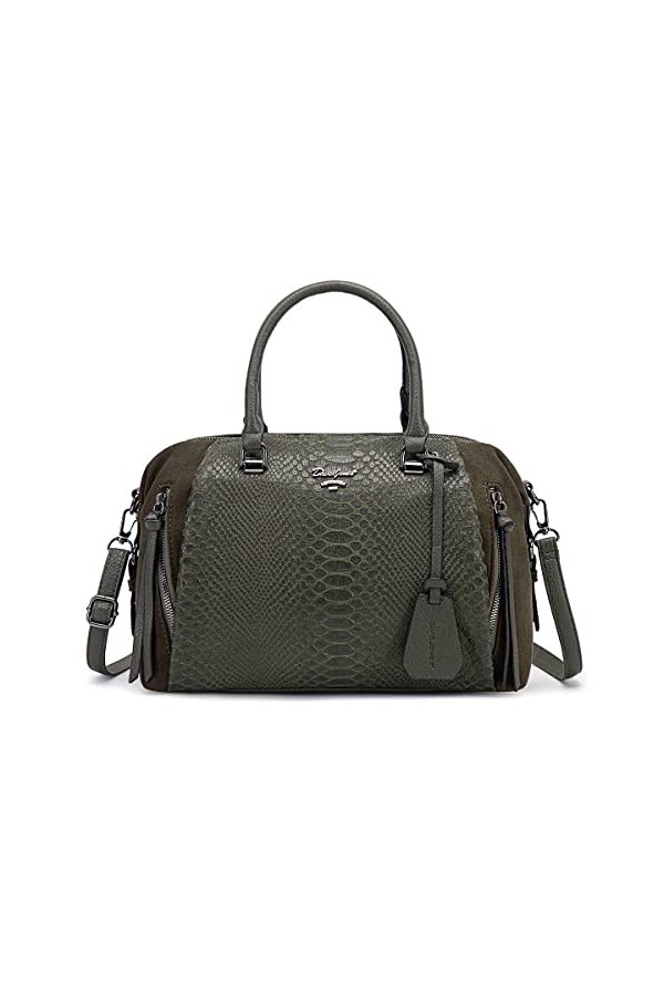 David Jones - Sac à Main Bowling Femme - Sac Bandoulière Polochon Porté Epaule Simili Cuir PU Serpent Suédine - Cabas Fourre-