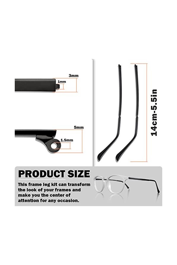 LNQ LUNIQI 1 paire de branches de rechange universelles en métal pour lunettes de soleil fines noir , Noir , Medium