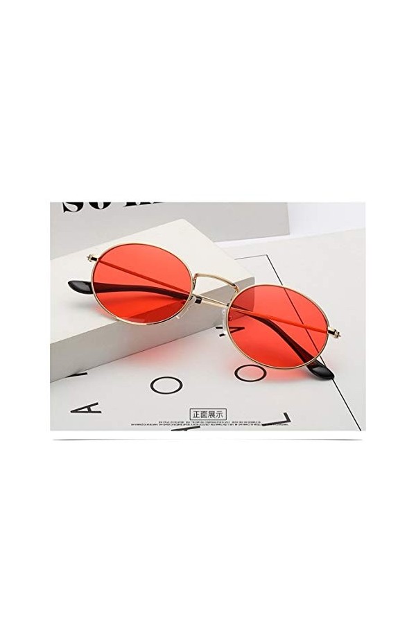 YUNGYE Petit Ovale Lunettes de Soleil Femme Cadre Métal Rouge Violet Femmes Hommes Vintage Lunettes de Soleil Lunettes de Sol