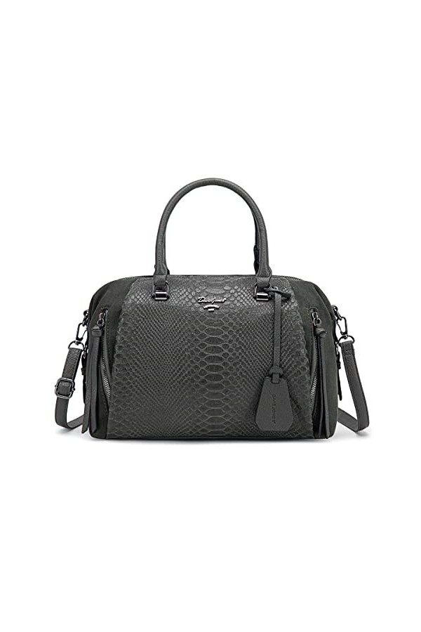 David Jones - Sac à Main Bowling Femme - Sac Bandoulière Polochon Porté Epaule Simili Cuir PU Serpent Suédine - Cabas Fourre-