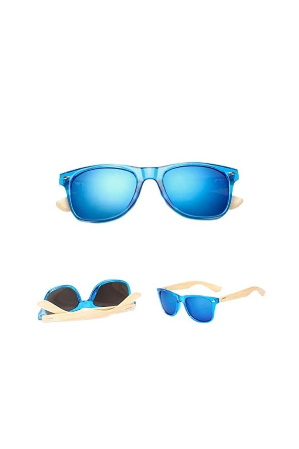 YANGQI Lunettes de soleil en bois 14 couleurs pour hommes et femmes carrées en bambou pour femmes et hommes miroir Sun-11-Ble