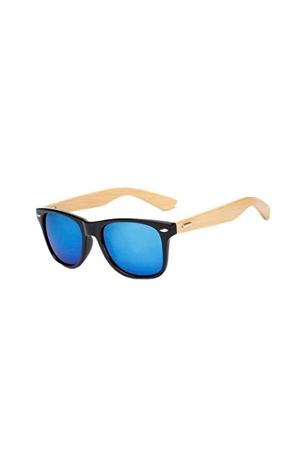 YANGQI Lunettes de soleil en bois 14 couleurs pour hommes et femmes carrées en bambou pour femmes et hommes miroir Sun-11-Ble