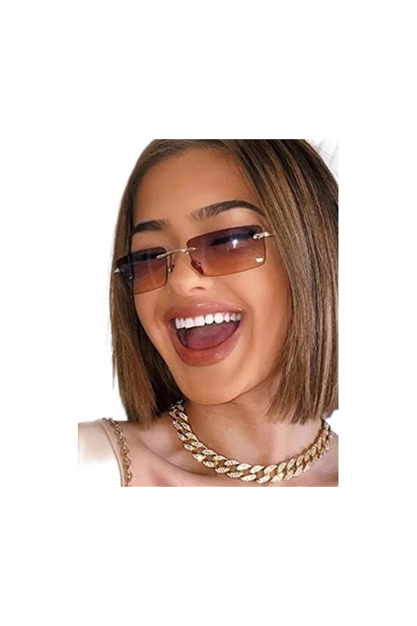 YANGQI Lunettes de soleil rectangulaires tendance pour femmes et hommes - Sans monture - Lunettes de soleil pour femmes et ho