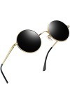 Joopin Lunettes de Soleil Homme Ronde Hippie Lunette de Soleil Polarisée Rétro Vintage Style Basique pour Voyage UV400 Noir O