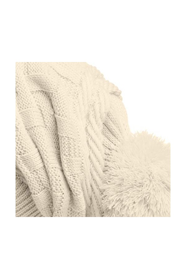 CASPAR MU130 Bonnet Beanie pour femme en tricot doublé avec torsades et pompon, Couleur:beige.Taille:One Size