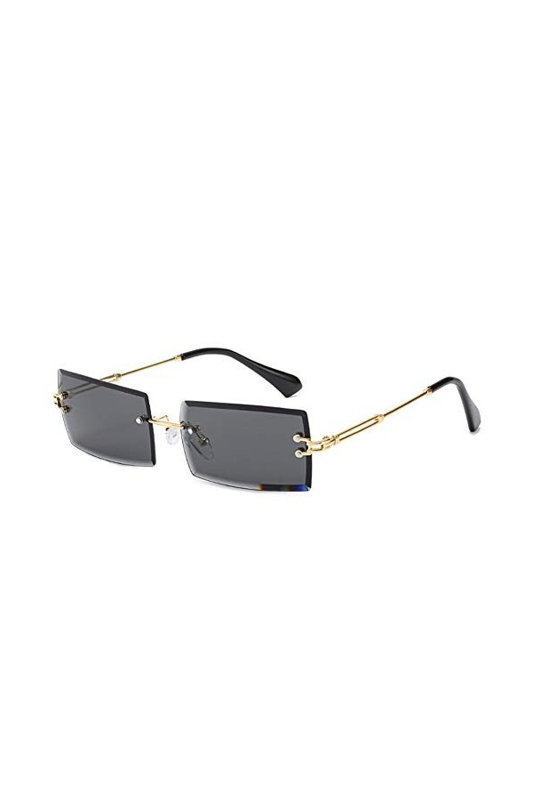 OSAGAMA Petit Rectangle Lunettes de Soleil Femmes Hommes Sans Monture Carré Lunettes Lunettes UV400 Noir