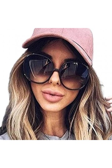 DSAI Lunettes de soleil à monture ronde pour femme - Design rétro marron noir - Lunettes de soleil surdimensionnées pour femm