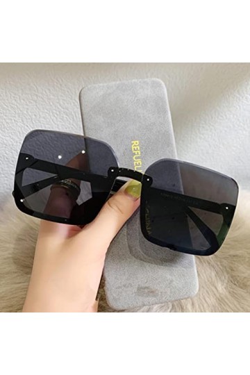 RCJOLLZ Vintage dégradé Lunettes de Soleil Femmes Hommes à la Mode surdimensionné Lunettes de Soleil Noir Demi&nbsp;&nbsp;&nbsp;Lunettes Sty