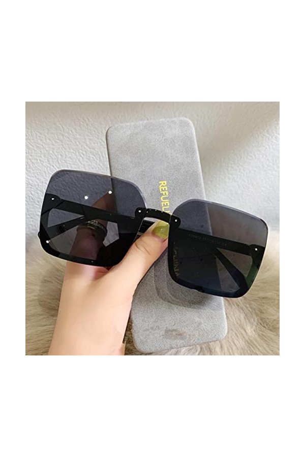 RCJOLLZ Vintage dégradé Lunettes de Soleil Femmes Hommes à la Mode surdimensionné Lunettes de Soleil Noir Demi&nbsp;&nbsp;&nbsp;Lunettes Sty