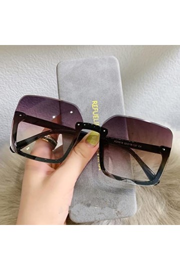 RCJOLLZ Vintage dégradé Lunettes de Soleil Femmes Hommes à la Mode surdimensionné Lunettes de Soleil Noir Demi&nbsp;&nbsp;&nbsp;Lunettes Sty