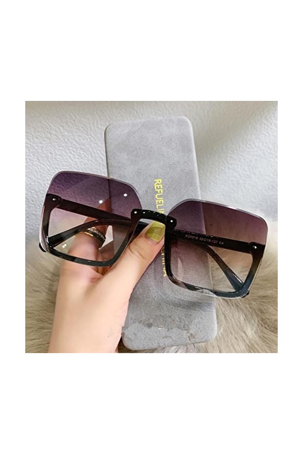 RCJOLLZ Vintage dégradé Lunettes de Soleil Femmes Hommes à la Mode surdimensionné Lunettes de Soleil Noir Demi&nbsp;&nbsp;&nbsp;Lunettes Sty