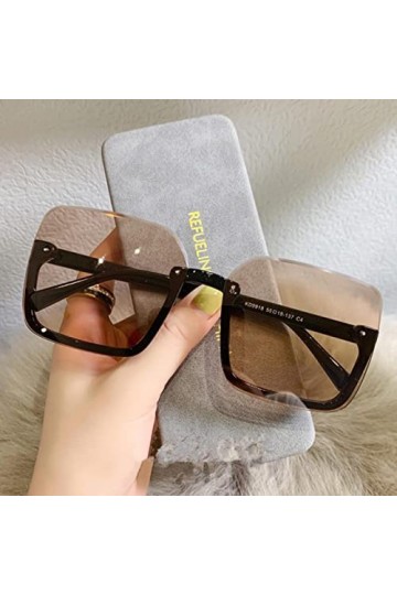 RCJOLLZ Vintage dégradé Lunettes de Soleil Femmes Hommes à la Mode surdimensionné Lunettes de Soleil Noir Demi&nbsp;&nbsp;&nbsp;Lunettes Sty