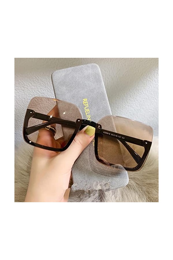 RCJOLLZ Vintage dégradé Lunettes de Soleil Femmes Hommes à la Mode surdimensionné Lunettes de Soleil Noir Demi&nbsp;&nbsp;&nbsp;Lunettes Sty