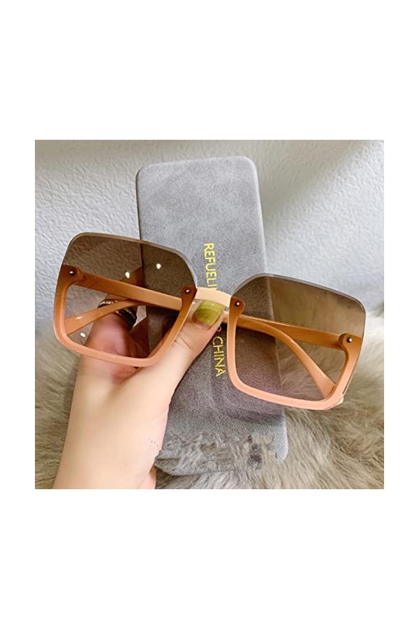 RCJOLLZ Vintage dégradé Lunettes de Soleil Femmes Hommes à la Mode surdimensionné Lunettes de Soleil Noir Demi&nbsp;&nbsp;&nbsp;Lunettes Sty