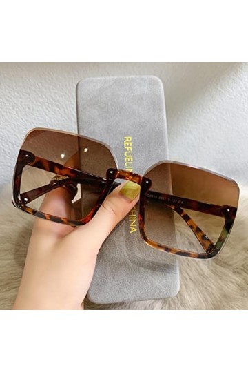 RCJOLLZ Vintage dégradé Lunettes de Soleil Femmes Hommes à la Mode surdimensionné Lunettes de Soleil Noir Demi&nbsp;&nbsp;&nbsp;Lunettes Sty