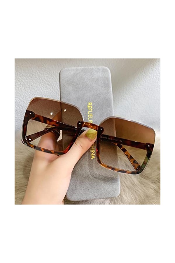 RCJOLLZ Vintage dégradé Lunettes de Soleil Femmes Hommes à la Mode surdimensionné Lunettes de Soleil Noir Demi&nbsp;&nbsp;&nbsp;Lunettes Sty