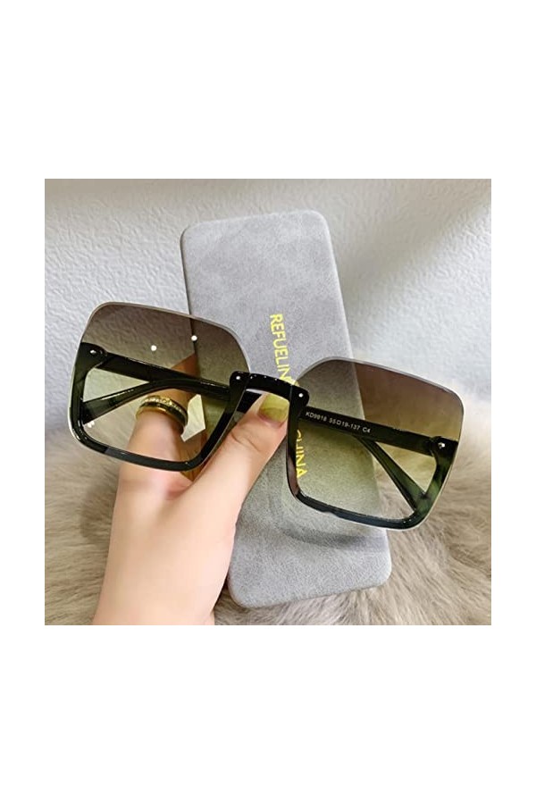 RCJOLLZ Vintage dégradé Lunettes de Soleil Femmes Hommes à la Mode surdimensionné Lunettes de Soleil Noir Demi&nbsp;&nbsp;&nbsp;Lunettes Sty