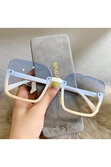 RCJOLLZ Vintage dégradé Lunettes de Soleil Femmes Hommes à la Mode surdimensionné Lunettes de Soleil Noir Demi&nbsp;&nbsp;&nbsp;Lunettes Sty