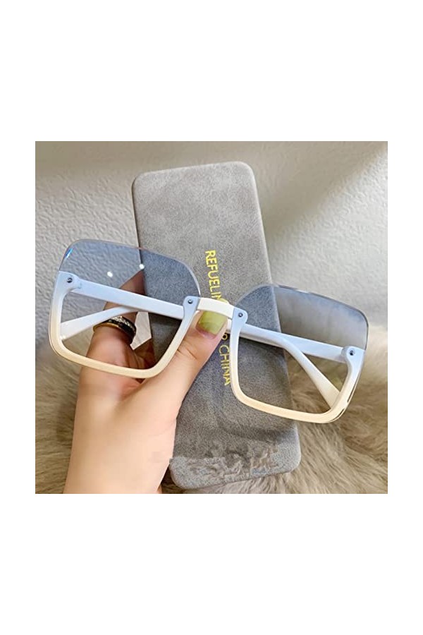 RCJOLLZ Vintage dégradé Lunettes de Soleil Femmes Hommes à la Mode surdimensionné Lunettes de Soleil Noir Demi&nbsp;&nbsp;&nbsp;Lunettes Sty