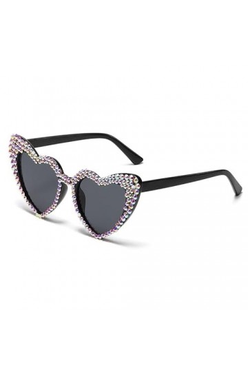 TICHEROMU Lunettes de soleil en forme de cœur avec strass pour femme - Style rétro et vintage - Protection UV400, Noir , Larg