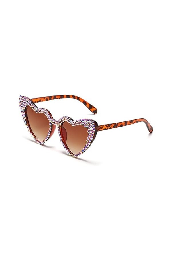 TICHEROMU Lunettes de soleil en forme de cœur avec strass pour femme - Style rétro et vintage - Protection UV400, Noir , Larg