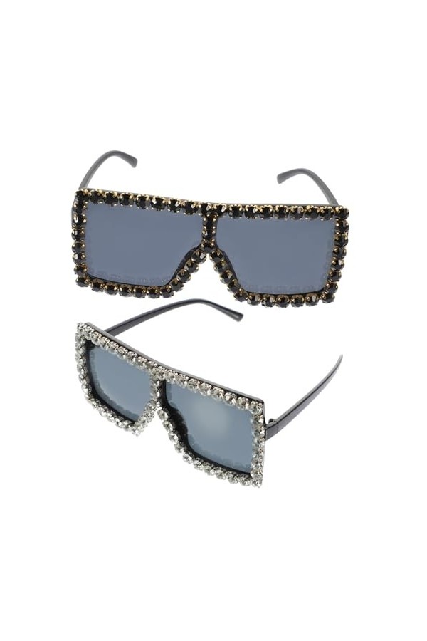 CALLARON 2 Pcs Lunettes De Soleil Rétro Lunettes Scintillantes Dessus Plat Bouclier Nuances Lunettes Scintillantes Lunettes D
