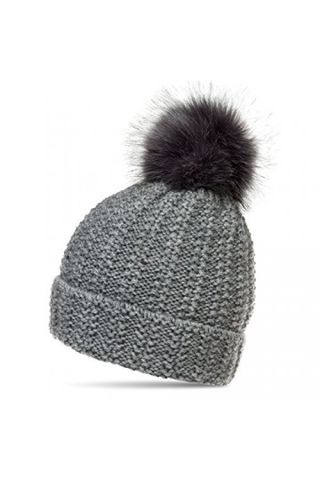 Caspar MU190 Bonnet en Tricot doublé avec Gros Pompon en Fausse Fourrure pour Femme, Couleur:Gris, Taille:Taille Unique