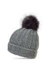 Caspar MU190 Bonnet en Tricot doublé avec Gros Pompon en Fausse Fourrure pour Femme, Couleur:Gris, Taille:Taille Unique