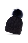 Caspar MU190 Bonnet en Tricot doublé avec Gros Pompon en Fausse Fourrure pour Femme, Couleur:Gris, Taille:Taille Unique