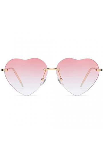 Lunettes de soleil en forme de cœur polarisé pour femme - Monture en métal - Protection UV400, Rose non polarisé